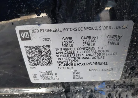 2024 Chevrolet Blazer Fwd Rs z USA, uszkodzony, nr VIN 3GNKBERS1RS266841